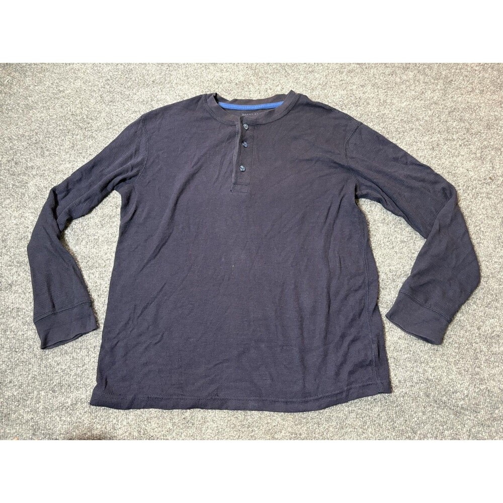 Perry Ellis Shirt Mens M Blue Long Sleeve Henley Waffle Knit Tagless Cotton